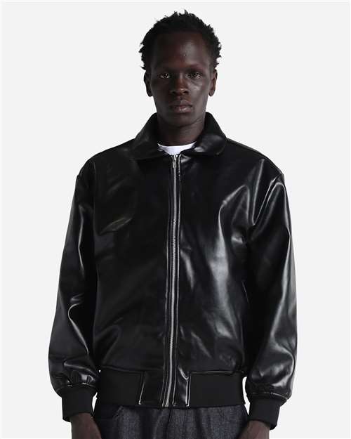 Shaka Wear SHPVB - Unisex PU Leather Collared Varsity Jacket