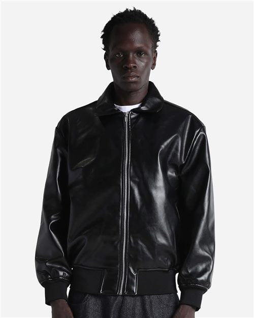 Shaka Wear SHPVB - Unisex PU Leather Collared Varsity Jacket