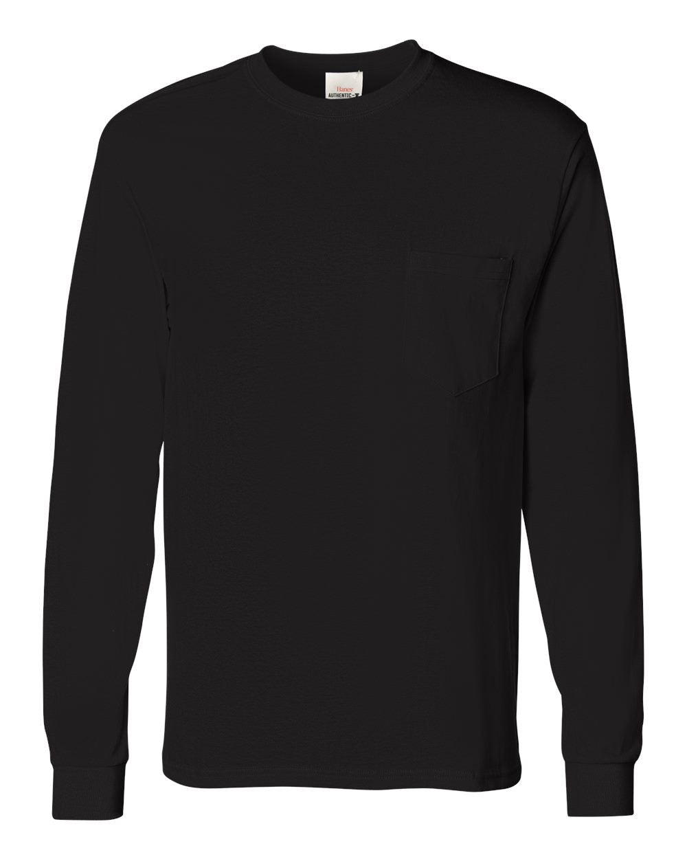 Hanes 5596 - Men's Authentic Long Sleeve Pocket T-Shirt — Black (flat)