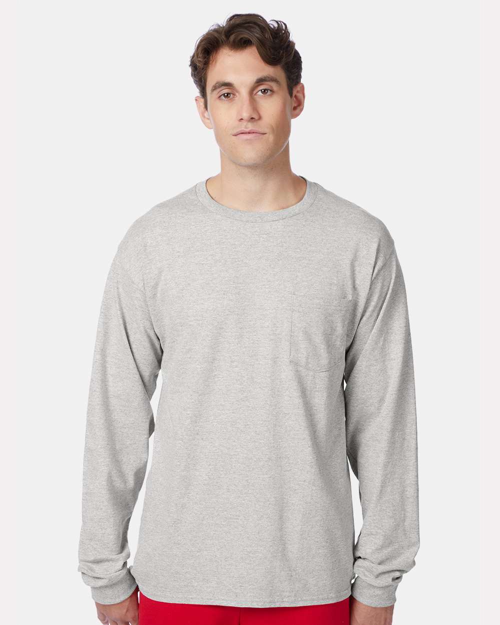 Hanes 5596 - Men's Authentic Long Sleeve Pocket T-Shirt — Light Steel