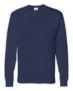 Hanes 5596 - Men's Authentic Long Sleeve Pocket T-Shirt — Navy (flat)