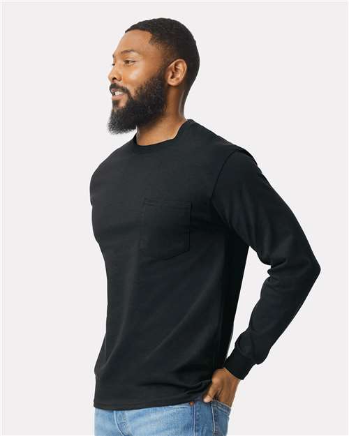 Gildan 2410 - Unisex Ultra Cotton Long Sleeve Pocket T-Shirt - Black