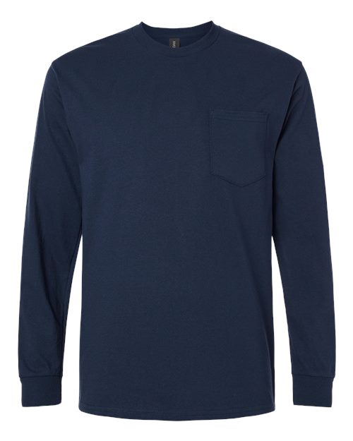 Gildan 2410 - Unisex Ultra Cotton Long Sleeve Pocket T-Shirt - Navy