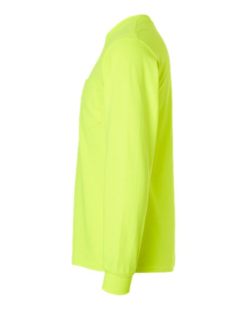 Gildan 2410 - Unisex Ultra Cotton Long Sleeve Pocket T-Shirt - Safety Green