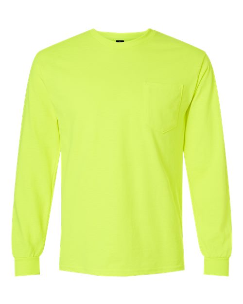 Gildan 2410 - Unisex Ultra Cotton Long Sleeve Pocket T-Shirt - Safety Green