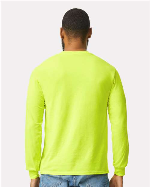 Gildan 2410 - Unisex Ultra Cotton Long Sleeve Pocket T-Shirt - Safety Green