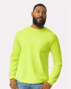 Gildan 2410 - Unisex Ultra Cotton Long Sleeve Pocket T-Shirt - Safety Green