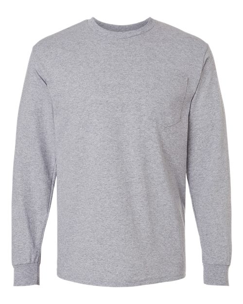 Gildan 2410 - Unisex Ultra Cotton Long Sleeve Pocket T-Shirt - Sport Grey