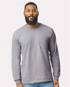 Gildan 2410 - Unisex Ultra Cotton Long Sleeve Pocket T-Shirt - Sport Grey