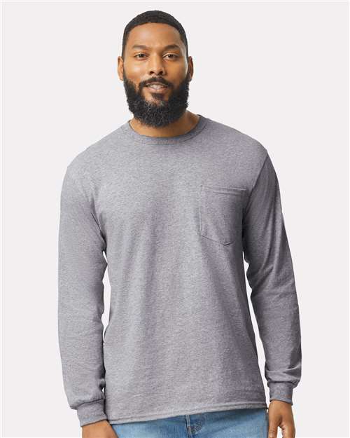 Gildan 2410 - Unisex Ultra Cotton Long Sleeve Pocket T-Shirt - Sport Grey