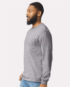 Gildan 2410 - Unisex Ultra Cotton Long Sleeve Pocket T-Shirt - Sport Grey