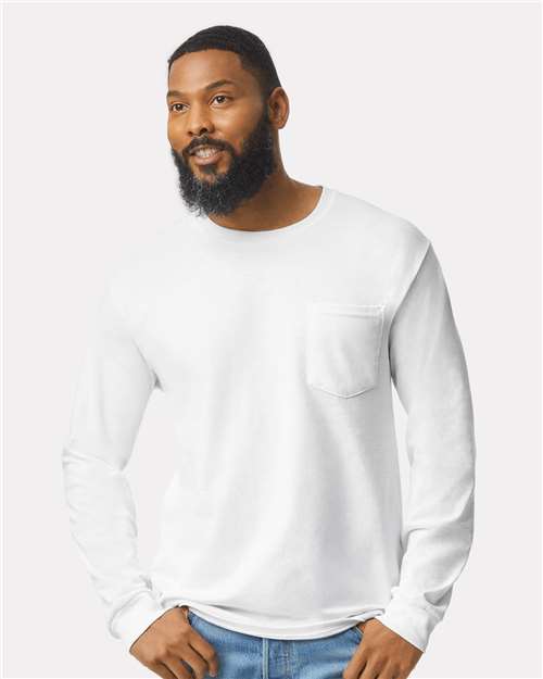 Gildan 2410 - Unisex Ultra Cotton Long Sleeve Pocket T-Shirt - White