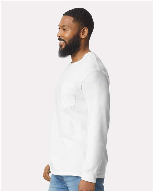 Gildan 2410 - Unisex Ultra Cotton Long Sleeve Pocket T-Shirt - White