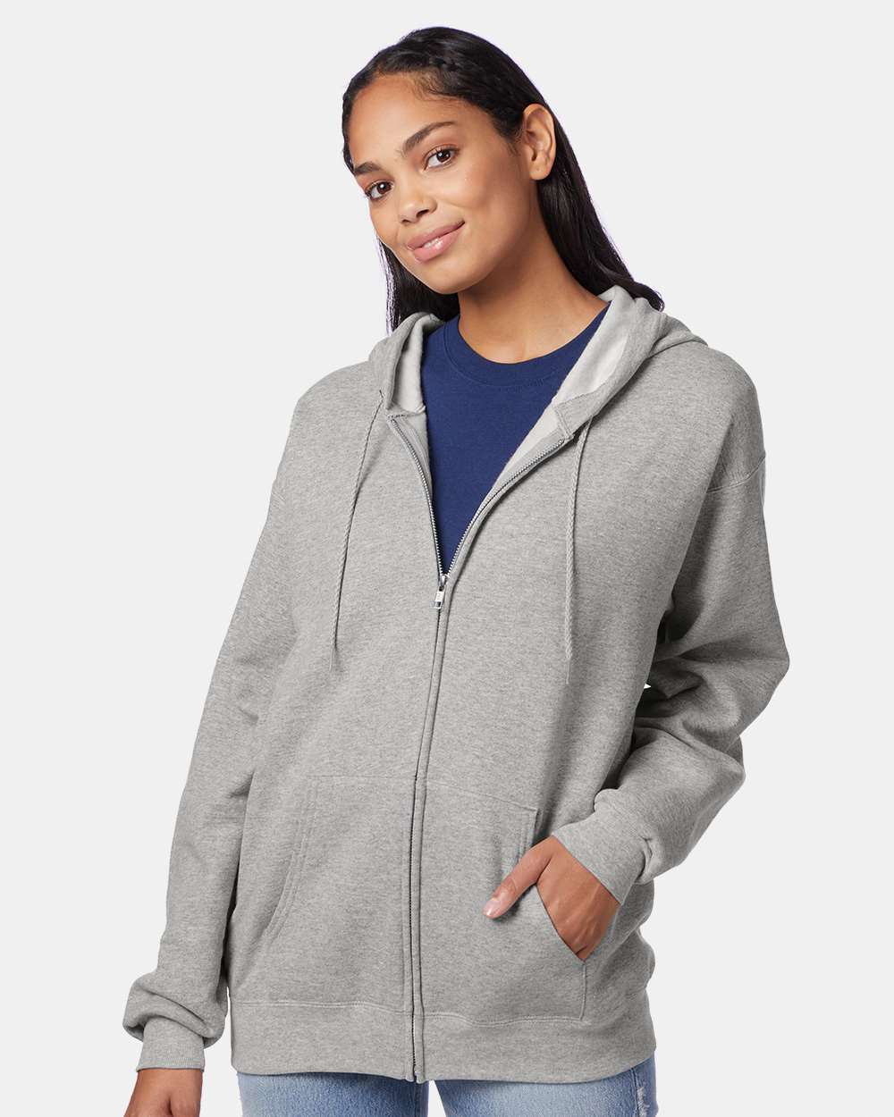 Hanes P180 - Unisex EcoSmart® Full-Zip Hooded Sweatshirt — Light Steel