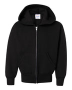 Hanes P480 - Youth EcoSmart® Full-Zip Hooded Sweatshirt — Black (flat)