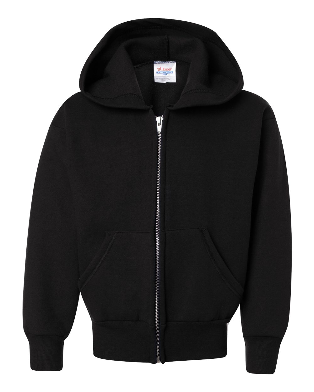 Hanes P480 - Youth EcoSmart® Full-Zip Hooded Sweatshirt — Black (flat)