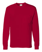 Hanes 5596 - Men's Authentic Long Sleeve Pocket T-Shirt — Deep Red (flat)