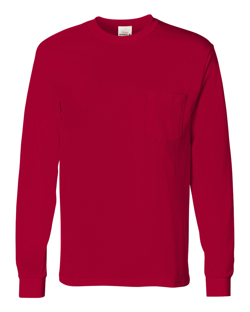 Hanes 5596 - Men's Authentic Long Sleeve Pocket T-Shirt — Deep Red (flat)