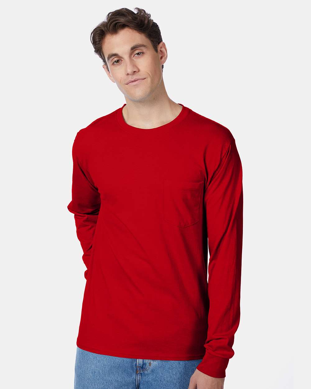 Hanes 5596 - Men's Authentic Long Sleeve Pocket T-Shirt — Deep Red