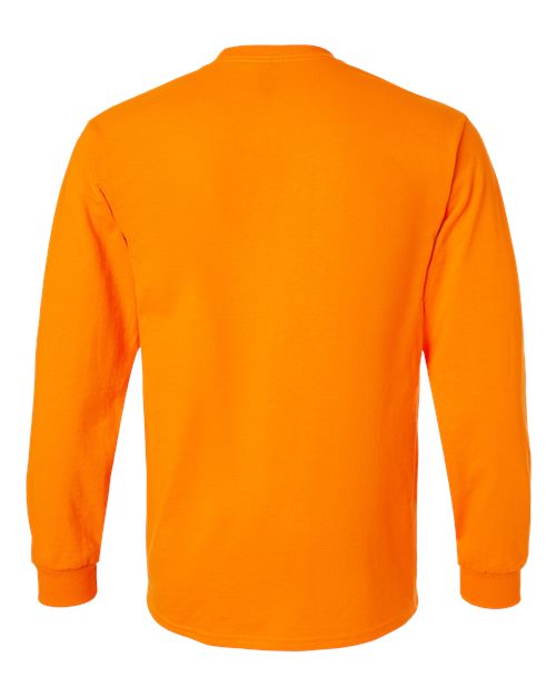 Gildan 2410 - Unisex Ultra Cotton Long Sleeve Pocket T-Shirt - Safety Orange