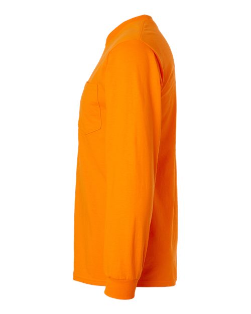 Gildan 2410 - Unisex Ultra Cotton Long Sleeve Pocket T-Shirt - Safety Orange
