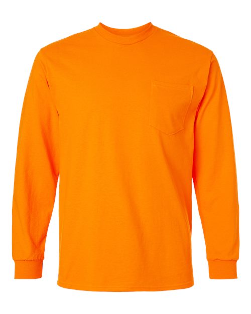 Gildan 2410 - Unisex Ultra Cotton Long Sleeve Pocket T-Shirt - Safety Orange