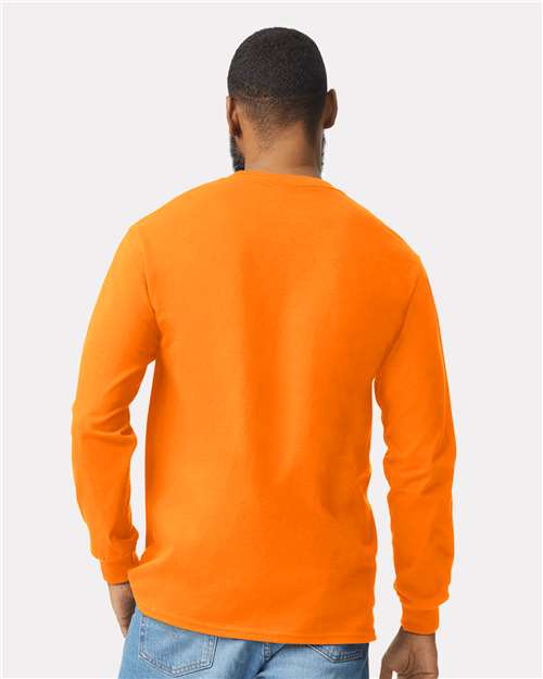 Gildan 2410 - Unisex Ultra Cotton Long Sleeve Pocket T-Shirt - Safety Orange