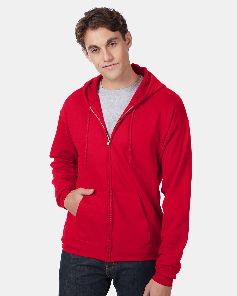 Hanes P180 - Unisex EcoSmart® Full-Zip Hooded Sweatshirt — Deep Red