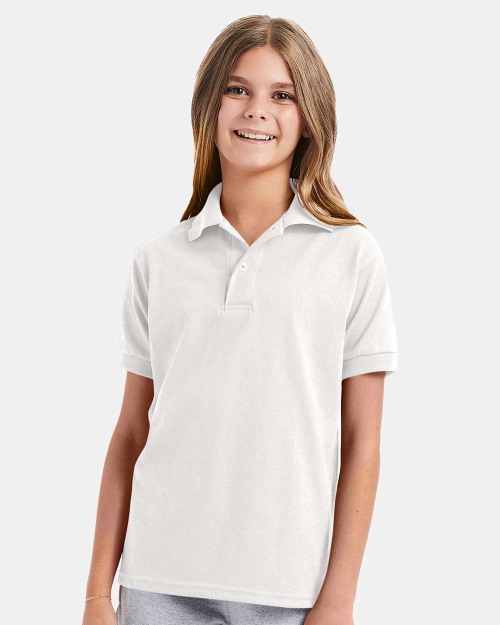 Hanes 054Y - Youth EcoSmart® Jersey Polo — White