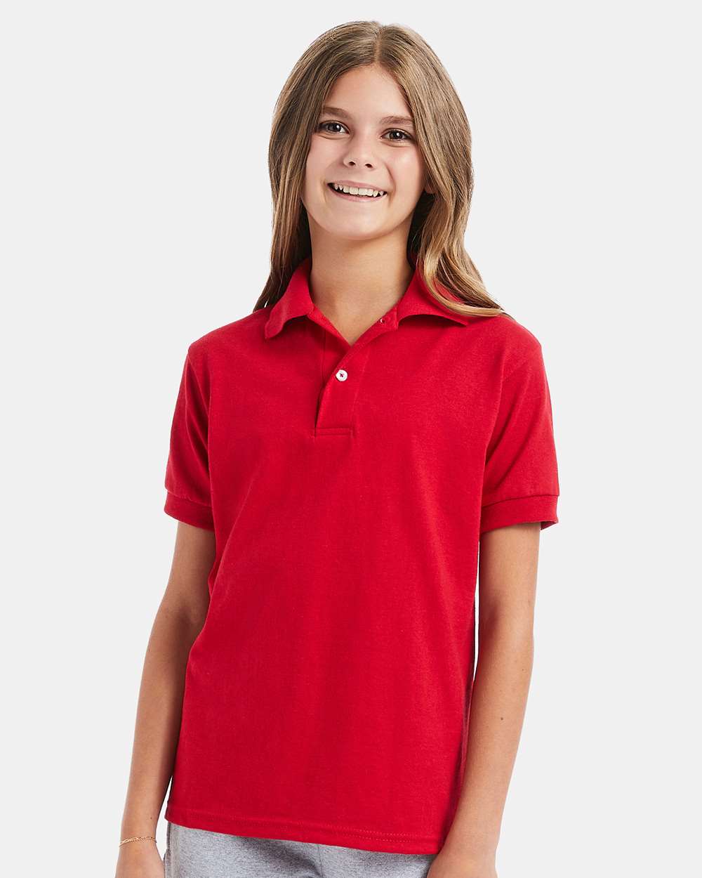 Hanes 054Y - Youth EcoSmart® Jersey Polo — Deep Red