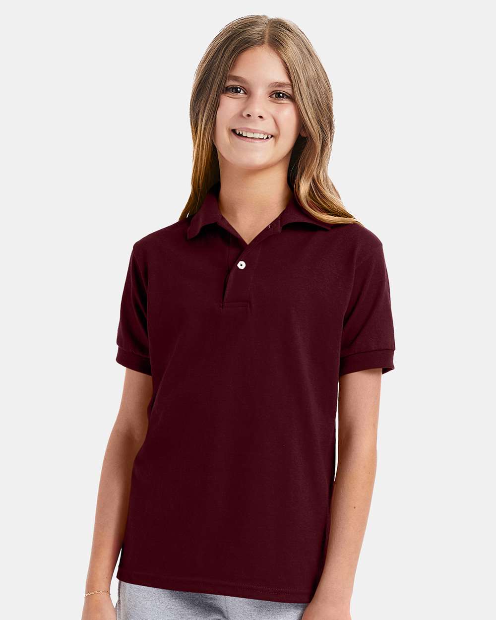 Hanes 054Y - Youth EcoSmart® Jersey Polo — Maroon