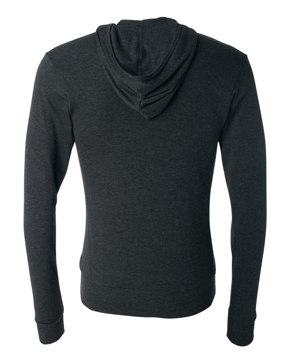 BELLA + CANVAS 3939 — Unisex Triblend Lightweight Full-Zip Hooded Long Sleeve Tee — Charcoal Black Triblend (flat)