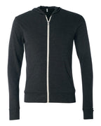 BELLA + CANVAS 3939 — Unisex Triblend Lightweight Full-Zip Hooded Long Sleeve Tee — Charcoal Black Triblend