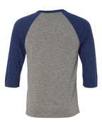 BELLA + CANVAS 3200 - Unisex Three-Quarter Sleeve Baseball Tee - Grey/ Navy Triblend