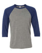 BELLA + CANVAS 3200 - Unisex Three-Quarter Sleeve Baseball Tee - Grey/ Navy Triblend