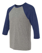 BELLA + CANVAS 3200 - Unisex Three-Quarter Sleeve Baseball Tee - Grey/ Navy Triblend