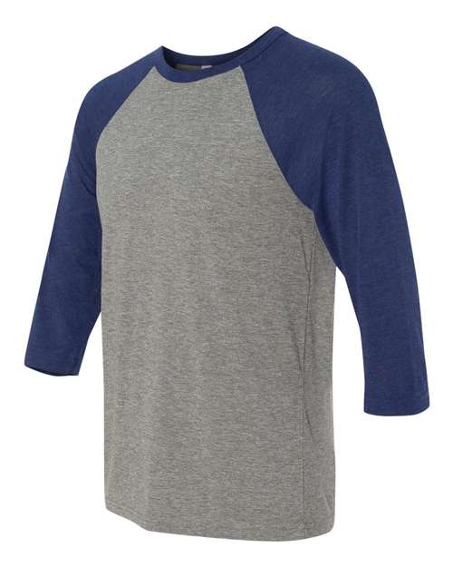 BELLA + CANVAS 3200 - Unisex Three-Quarter Sleeve Baseball Tee - Grey/ Navy Triblend