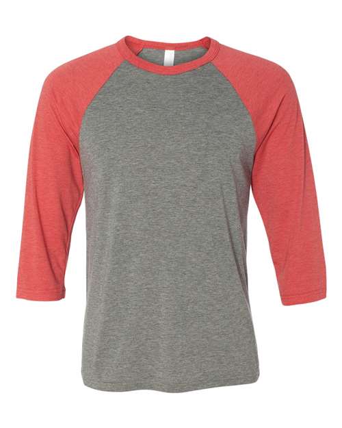 BELLA + CANVAS 3200 - Unisex Three-Quarter Sleeve Baseball Tee - Grey/ Red Triblend