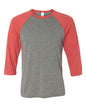BELLA + CANVAS 3200 - Unisex Three-Quarter Sleeve Baseball Tee - Grey/ Red Triblend
