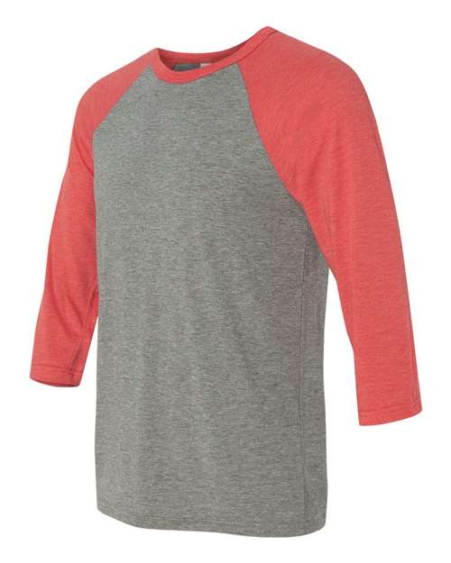BELLA + CANVAS 3200 - Unisex Three-Quarter Sleeve Baseball Tee - Grey/ Red Triblend