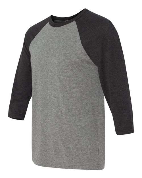 BELLA + CANVAS 3200 - Unisex Three-Quarter Sleeve Baseball Tee - Grey/ Charcoal Black Triblend