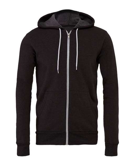 BELLA + CANVAS 3739 - Unisex Sponge Fleece Full-Zip Hoodie Sweatshirt - Dark Grey Heather