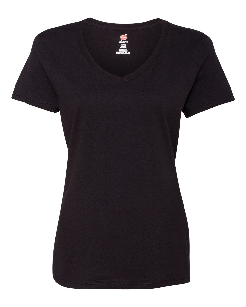 Hanes S04V - Women's Perfect-T V-Neck T-Shirt — Black (flat)