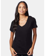 Hanes S04V - Women's Perfect-T V-Neck T-Shirt — Black