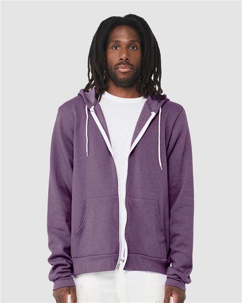 BELLA + CANVAS 3739 - Unisex Sponge Fleece Full-Zip Hoodie Sweatshirt - Heather Team Purple