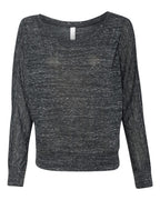 BELLA + CANVAS 8850 — Women’s Flowy Off Shoulder Long Sleeve Tee — Black Marble (flat)