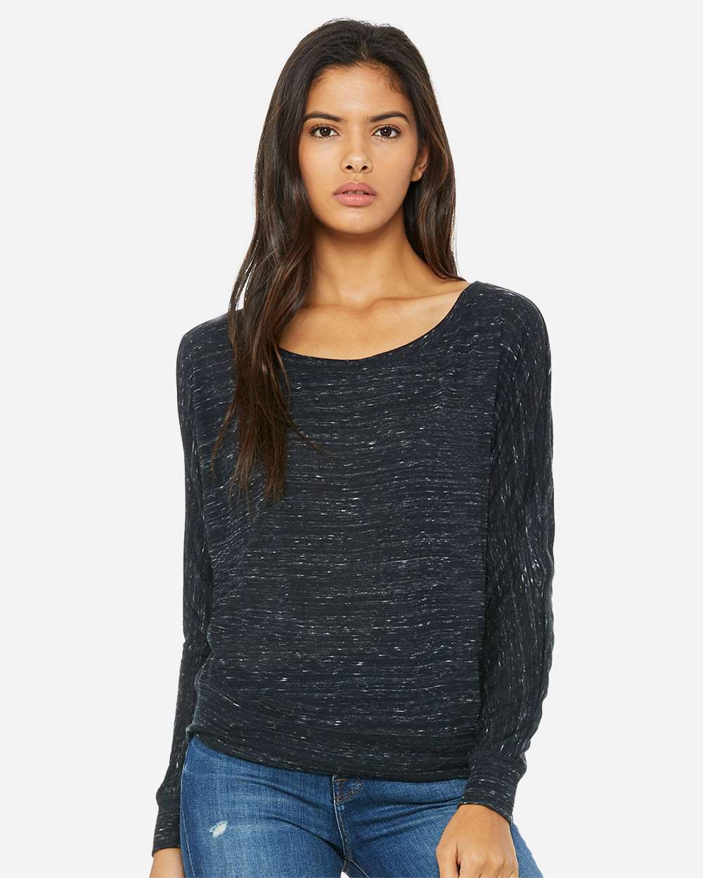 BELLA + CANVAS 8850 — Women’s Flowy Off Shoulder Long Sleeve Tee — Black Marble
