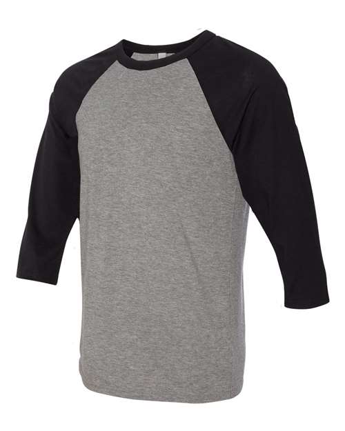 BELLA + CANVAS 3200 - Unisex Three-Quarter Sleeve Baseball Tee - Deep Heather/ Black