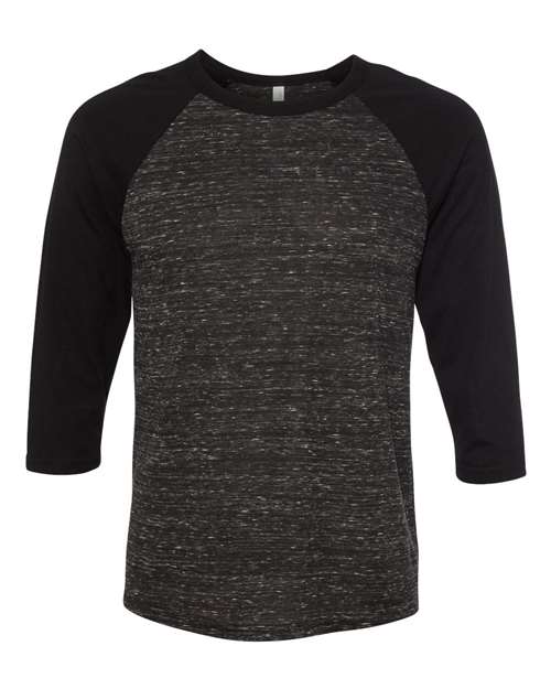 BELLA + CANVAS 3200 - Unisex Three-Quarter Sleeve Baseball Tee - Black Marble/ Black
