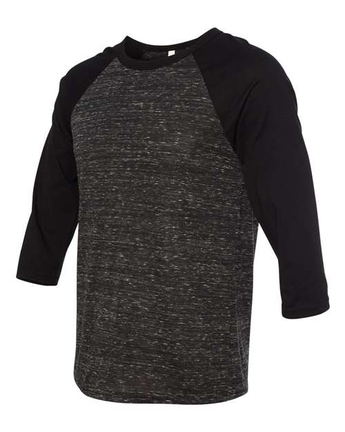 BELLA + CANVAS 3200 - Unisex Three-Quarter Sleeve Baseball Tee - Black Marble/ Black